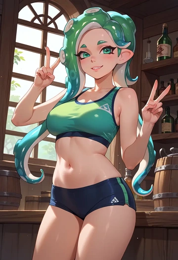 splatoon_(series),octoling,tankini top,board shorts  - AI generated anime art