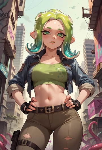 splatoon_(series),octoling,neon graffiti top,dolphin shorts  - AI generated anime art