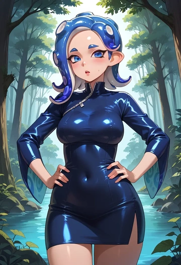 splatoon_(series),octoling_girl,bodysuit,mesh,high-waisted skirt  - AI generated anime art