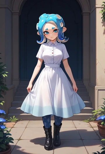 splatoon_(series),octoling_girl,shirt dress,belted,stockings  - AI generated anime art