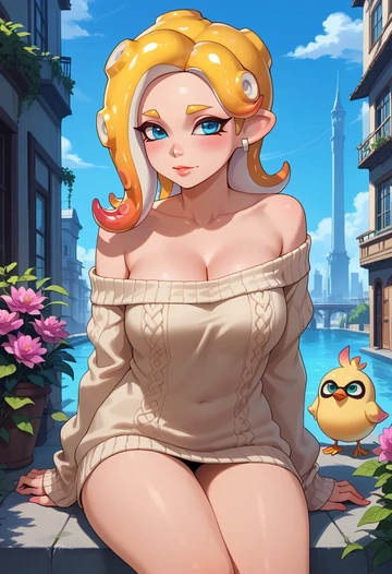 splatoon_(series),octoling_girl,off-shoulder,sweater  - AI generated anime art