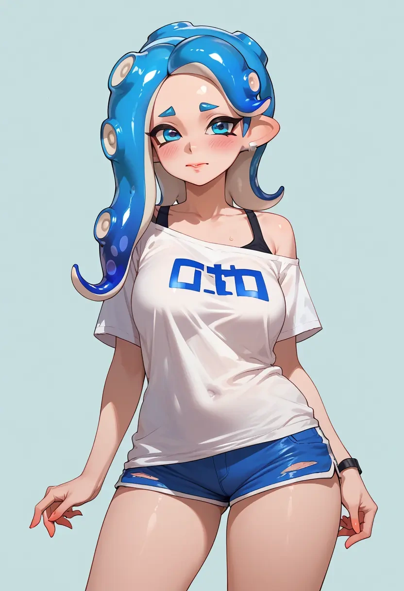 splatoon_(series),octoling_girl,graphic tee,shorts,sneakers  - 