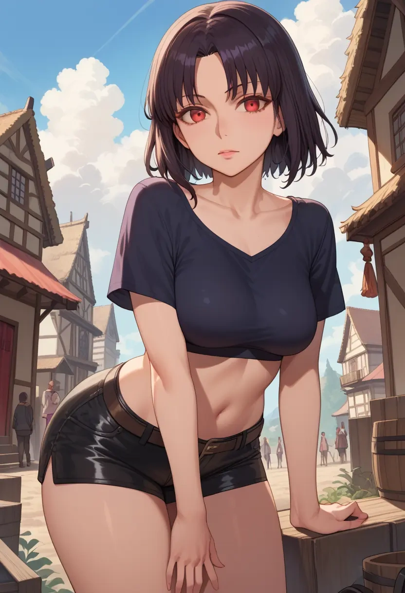 fate_(series),oda_nobunaga_(fate),leather,shorts,crop top  - 