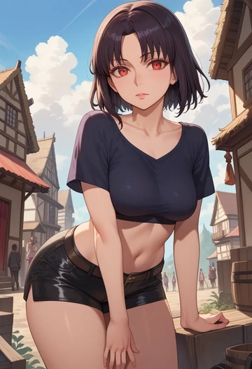 fate_(series),oda_nobunaga_(fate),leather,shorts,crop top  - AI generated anime art