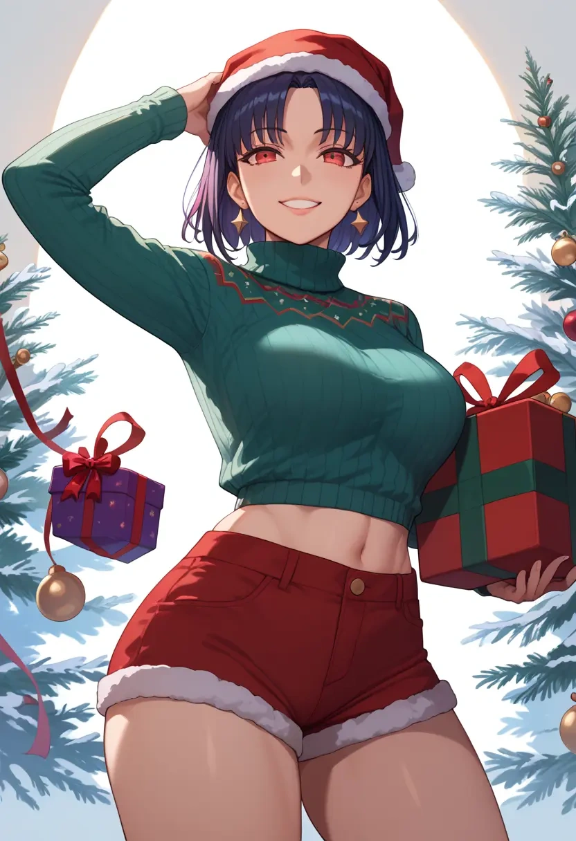 fate_(series),oda_nobunaga_(fate),Christmas,red velvet shorts,turtleneck sweater  - 