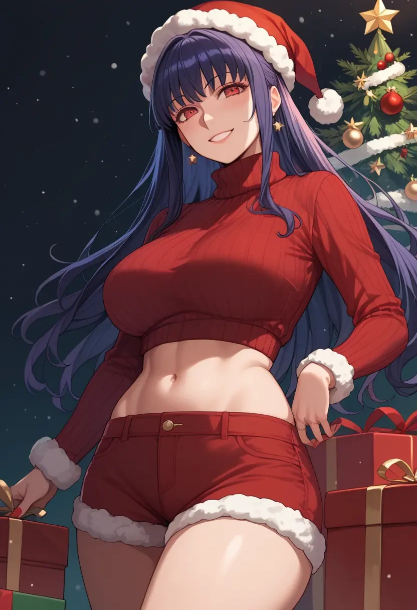 fate_(series),oda_nobunaga_(fate),Christmas,red velvet shorts,turtleneck sweater  - 