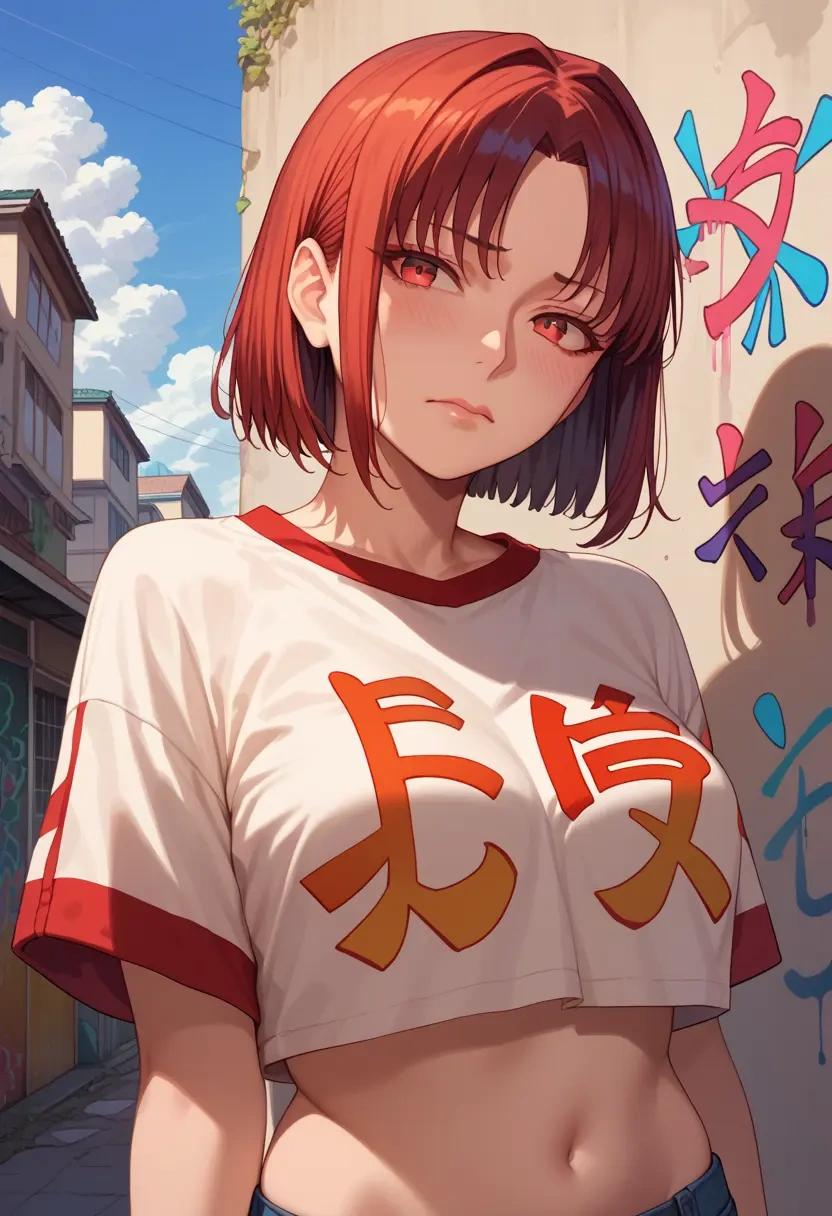 fate_(series),oda_nobunaga_(fate),cropped graffiti sweatshirt,dolphin shorts  - 