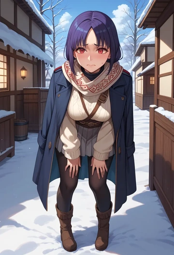 fate_(series),oda_nobunaga_(fate),winter,student uniform,puffer coat  - AI generated anime art