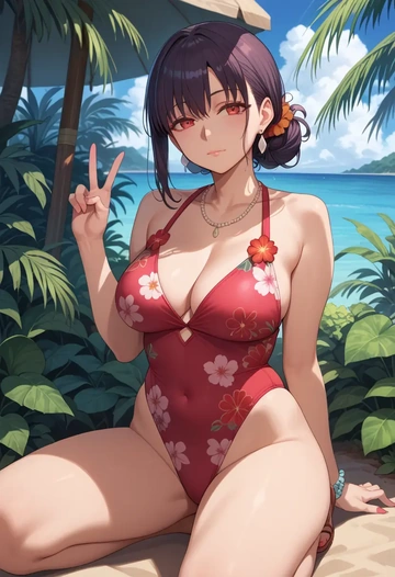 fate_(series),oda_nobunaga_(koha_ace),swimsuit,floral print  - AI generated anime art