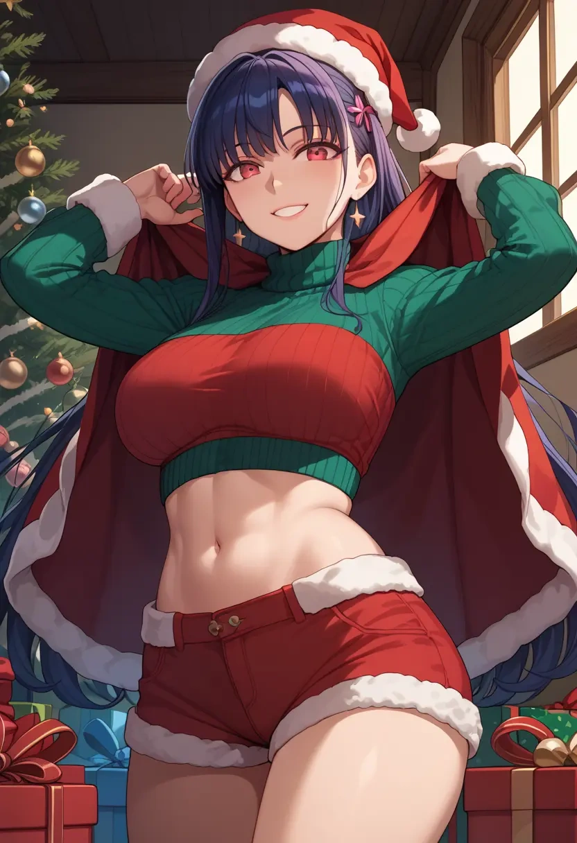 fate_(series),oda_nobunaga_(koha_ace),Christmas,red velvet shorts,turtleneck sweater  - 