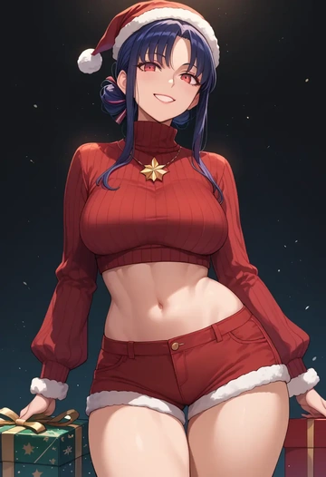 fate_(series),oda_nobunaga_(koha_ace),Christmas,red velvet shorts,turtleneck sweater  - AI generated anime art