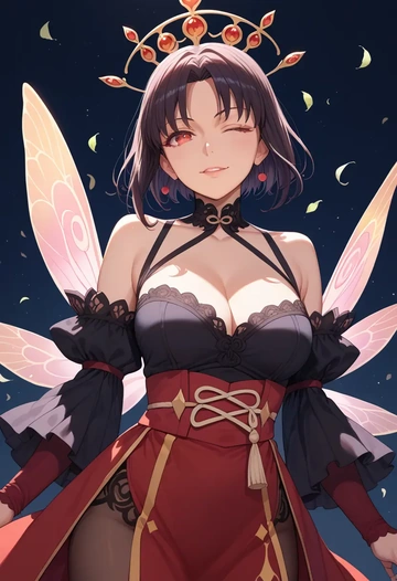 fate_(series),oda_nobunaga_(koha_ace),dark fairy blouse,layered tulle skirt,glitter stockings  - AI generated anime art