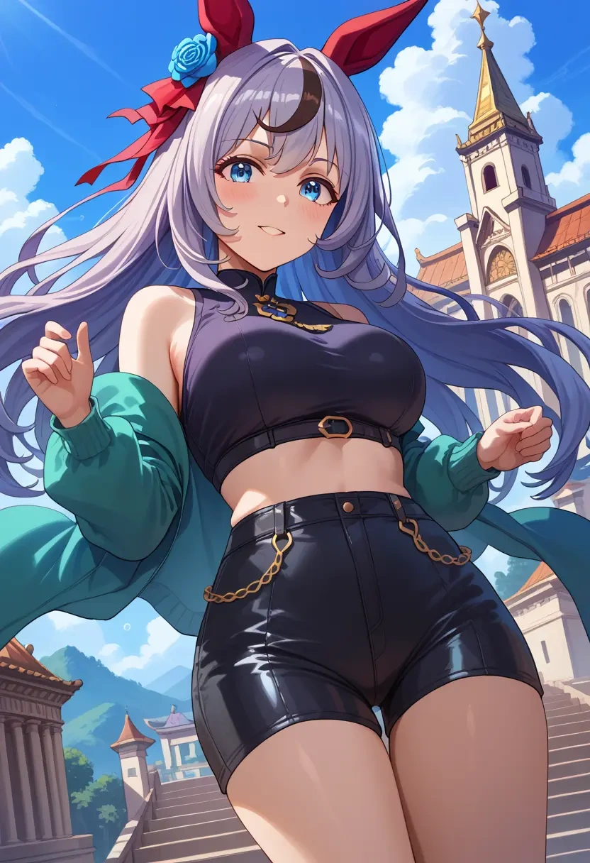 umamusume,oguri_cap_(umamusume),leather,shorts,crop top  - 