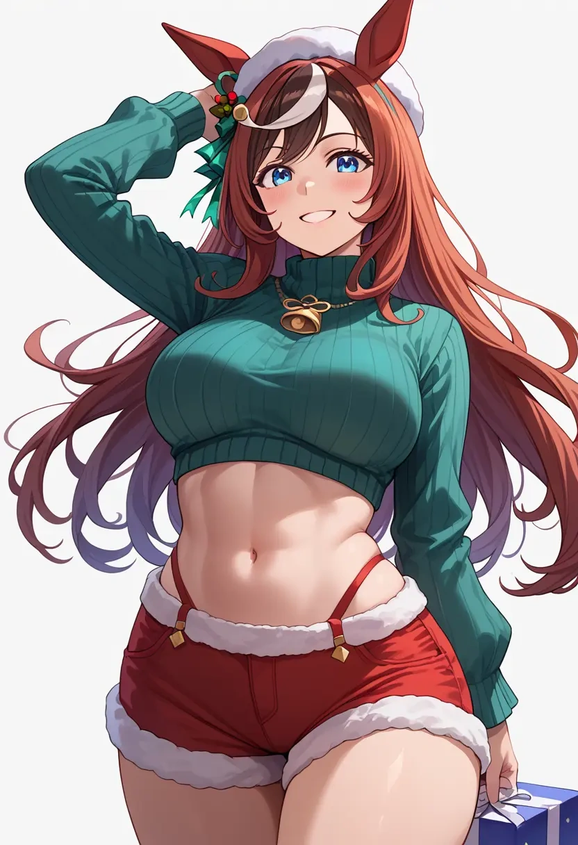 umamusume,oguri_cap_(umamusume),Christmas,red velvet shorts,turtleneck sweater  - 