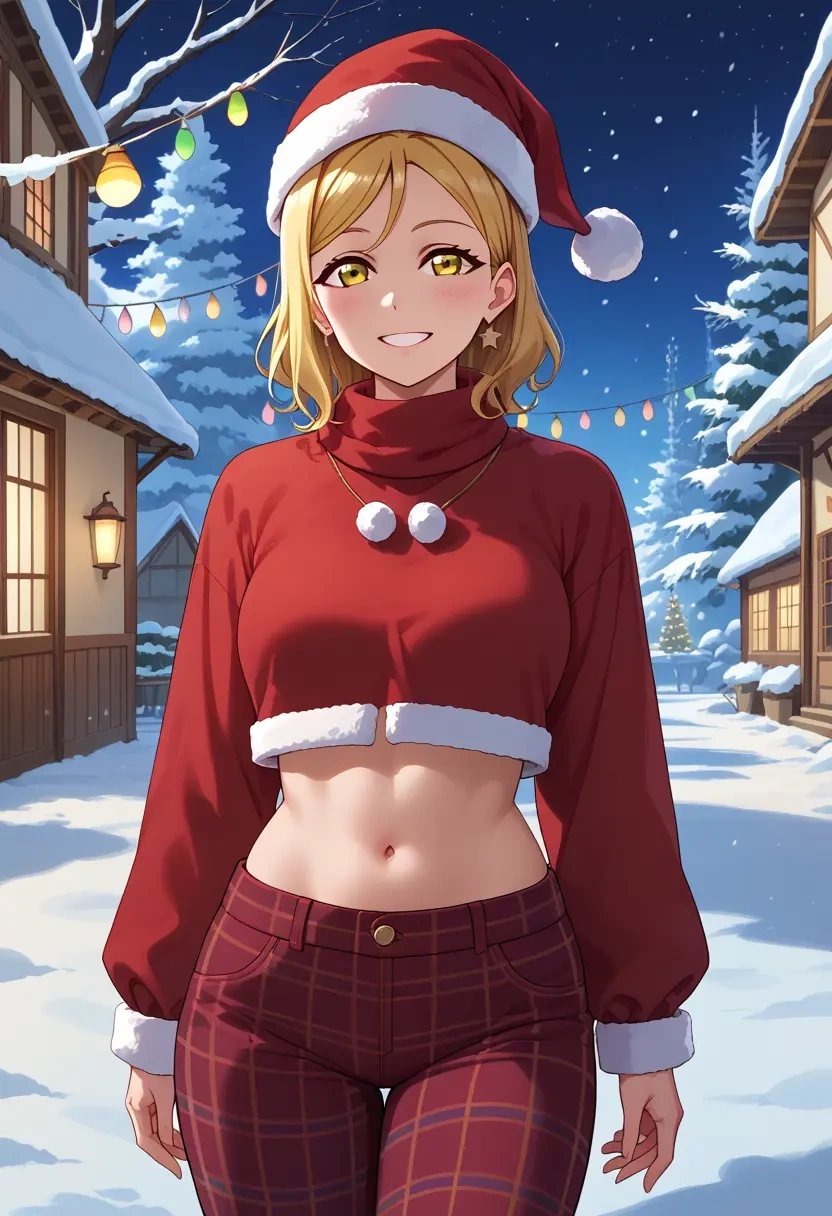 love_live,ohara_mari,Christmas,plaid trousers  - 