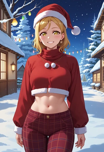 love_live,ohara_mari,Christmas,plaid trousers  - AI generated anime art