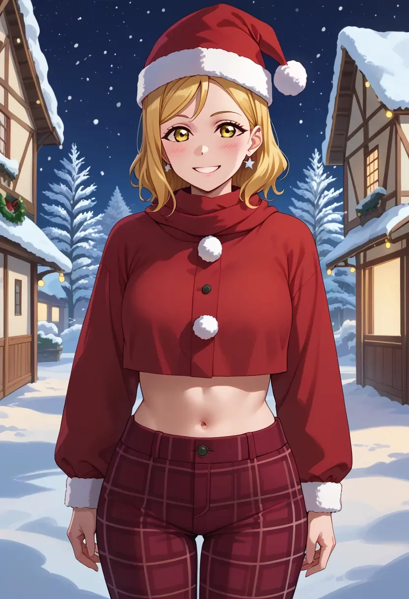 love_live,ohara_mari,Christmas,plaid trousers  - 