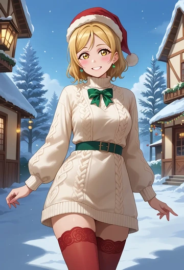 love_live,ohara_mari,Christmas,sweater dress,stockings  - AI generated anime art