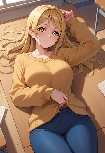 love_live,ohara_mari,teacher, sweater, jeans shorts  - AI generated anime art