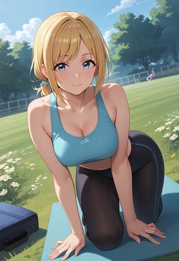 idolmaster,ohtsuki_yui,leggings,yoga  - AI generated anime art