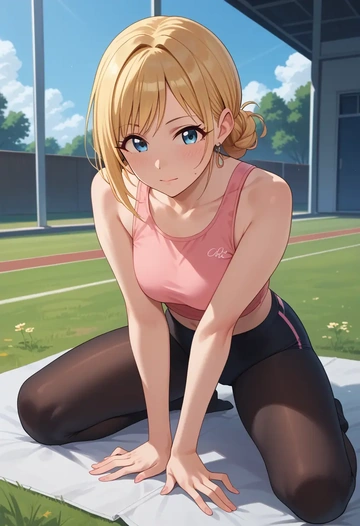 idolmaster,ohtsuki_yui,leggings,yoga  - AI generated anime art