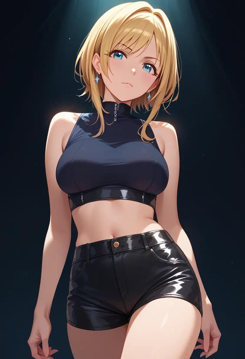 idolmaster,ohtsuki_yui,leather,shorts,crop top  - 