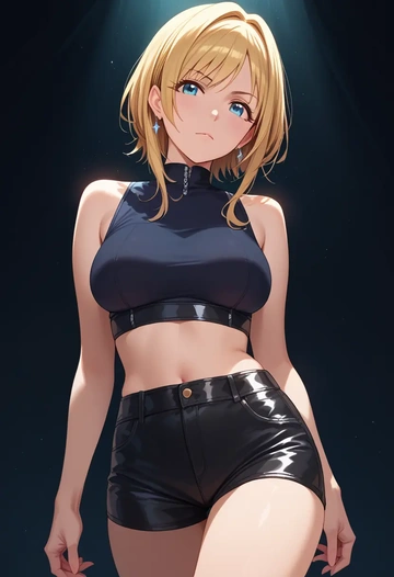 idolmaster,ohtsuki_yui,leather,shorts,crop top  - AI generated anime art