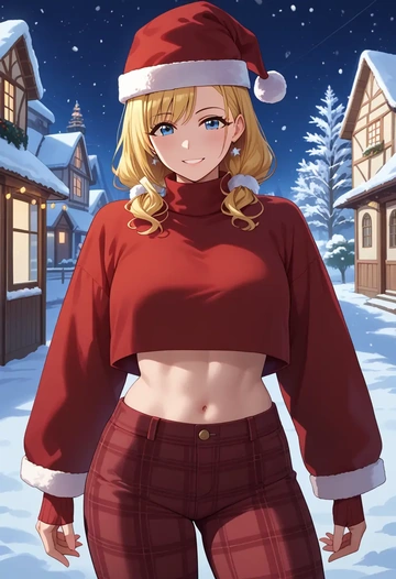 idolmaster,ohtsuki_yui,Christmas,plaid trousers  - AI generated anime art