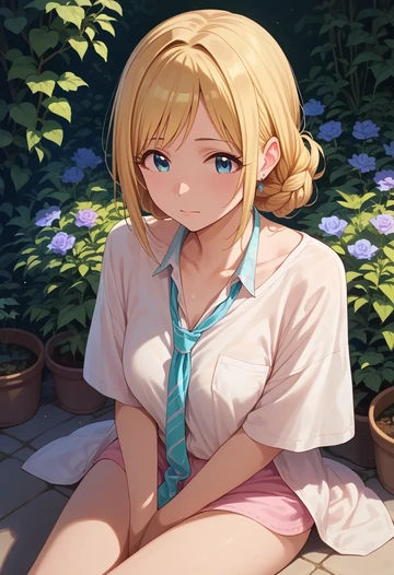 idolmaster,ohtsuki_yui,tie-dye shirt,dolphin shorts  - AI generated anime art