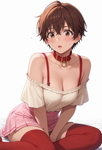 idolmaster,oikawa_shizuku,collar,oversized,Thigh garters  - AI generated anime art