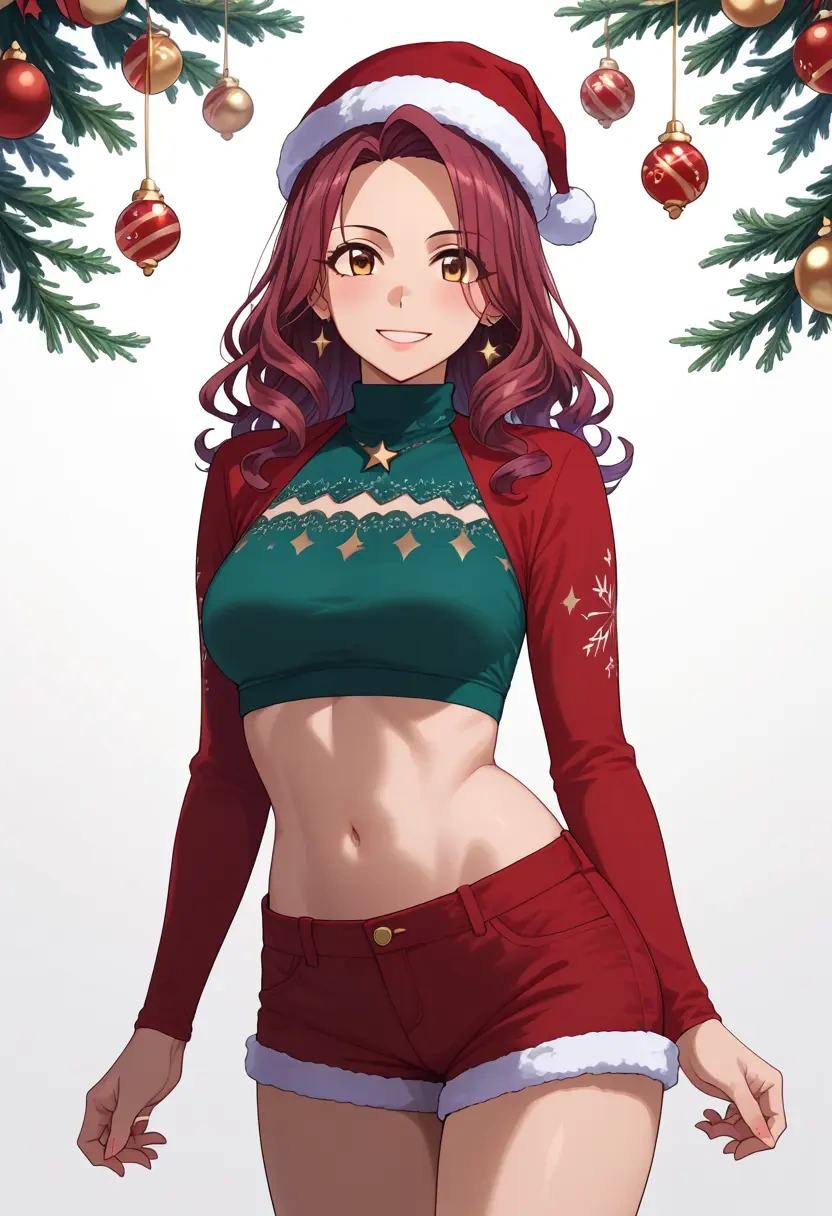 idolmaster,oikawa_shizuku,Christmas,red velvet shorts  - 