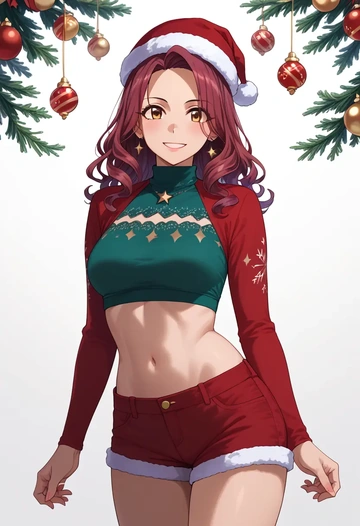 idolmaster,oikawa_shizuku,Christmas,red velvet shorts  - AI generated anime art