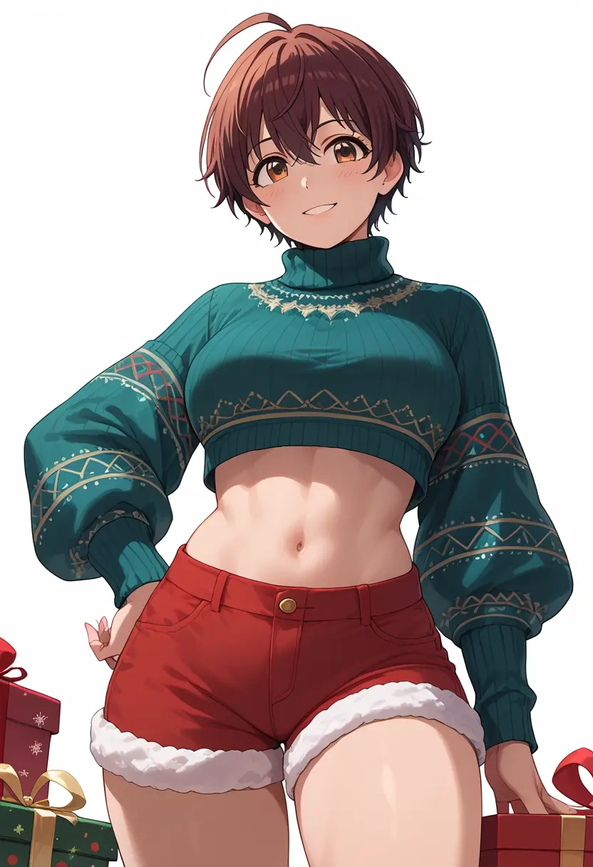 idolmaster,oikawa_shizuku,Christmas,red velvet shorts,turtleneck sweater  - 