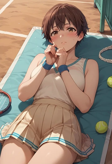 idolmaster,oikawa_shizuku,tennis dress,visor,trainers  - AI generated anime art