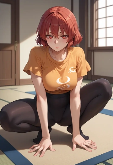 touhou,okazaki_yumemi,leggings,yoga  - AI generated anime art