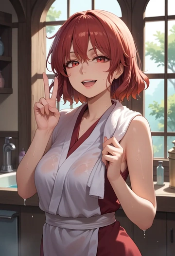 touhou,okazaki_yumemi,towel,sexy  - AI generated anime art