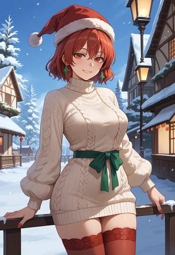 touhou,okazaki_yumemi,Christmas,sweater dress,stockings  - AI generated anime art