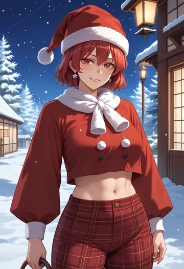 touhou,okazaki_yumemi,Christmas,plaid trousers  - AI generated anime art