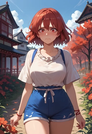 touhou,okazaki_yumemi,jogger shorts,oversized tank  - AI generated anime art