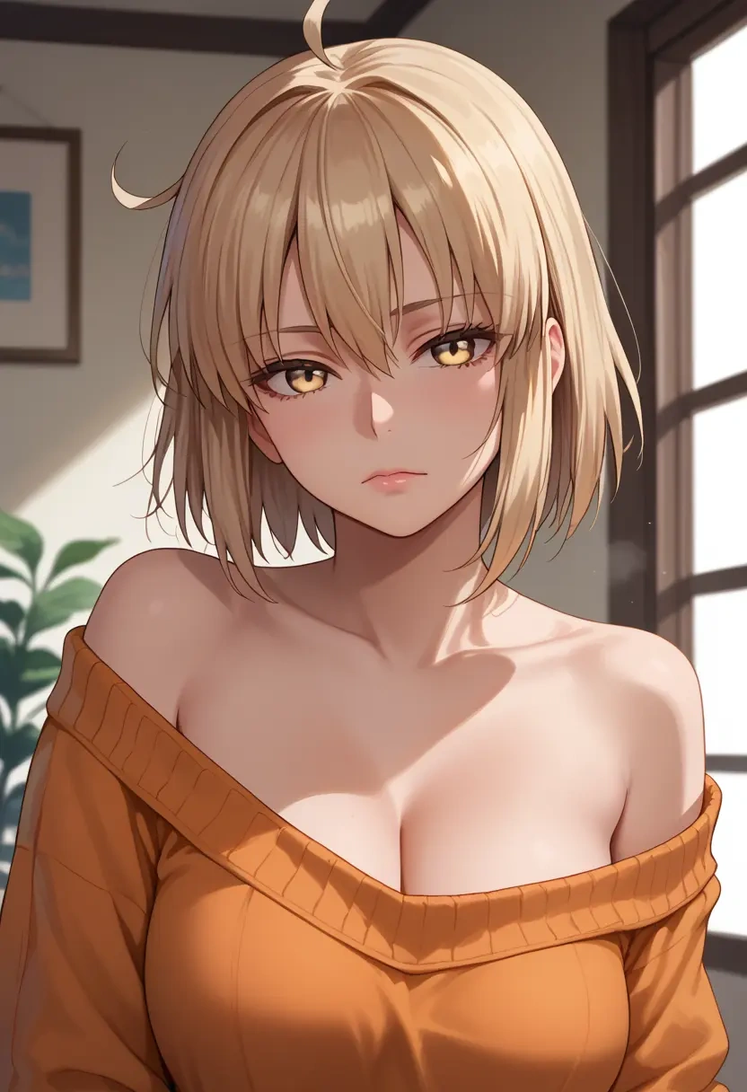 fate_(series),okita_souji_(fate),orange,sweater  - 