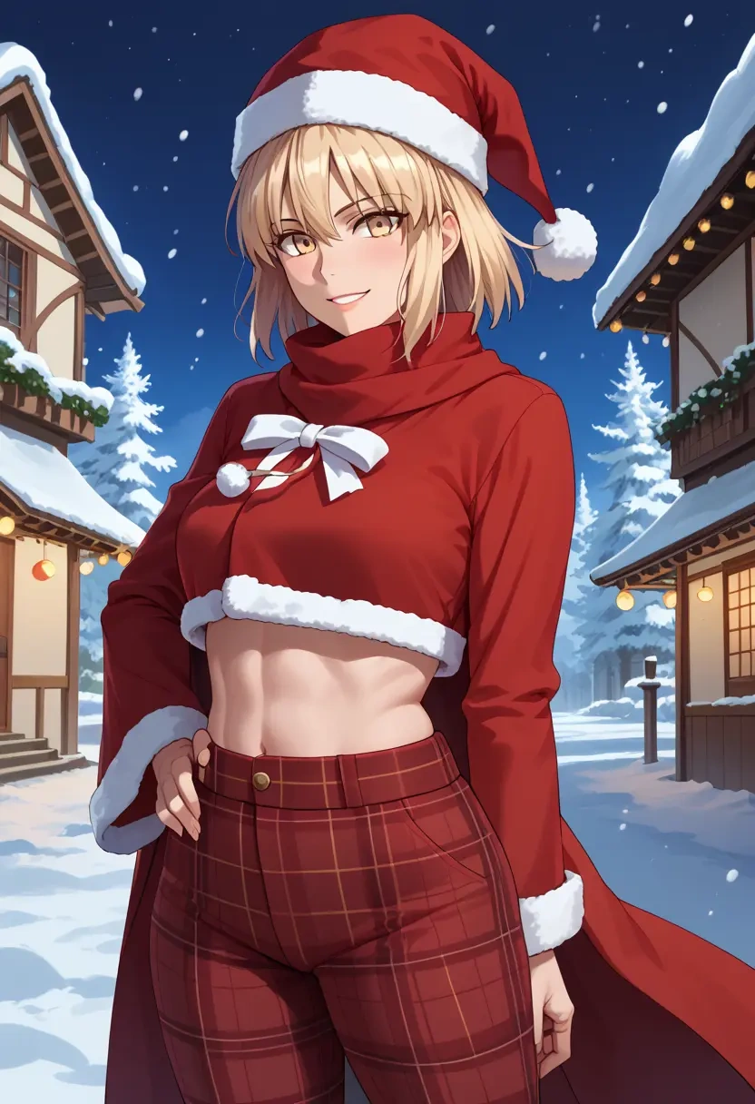 fate_(series),okita_souji_(fate),Christmas,plaid trousers  - 