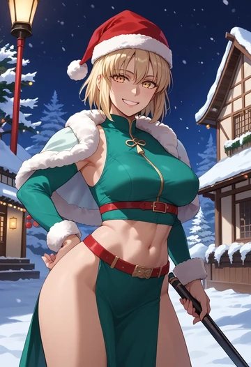 fate_(series),okita_souji_(fate),Christmas,dress  - AI generated anime art