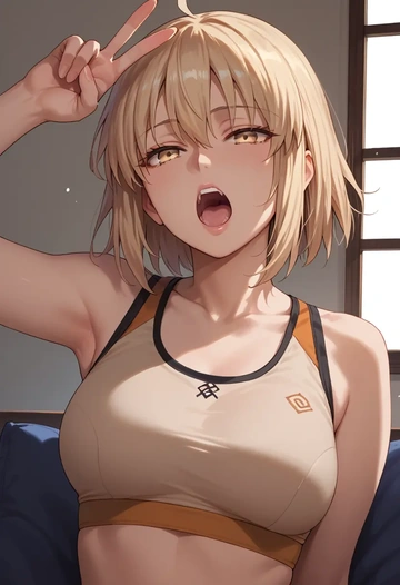 fate_(series),okita_souji_(fate),sports bra,wide-leg joggers  - AI generated anime art