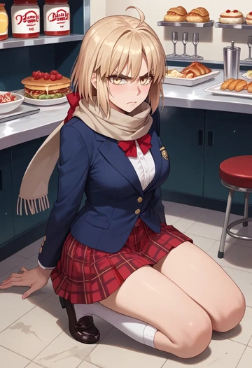 fate_(series),okita_souji_(fate),winter,student uniform,plaid skirt  - AI generated anime art