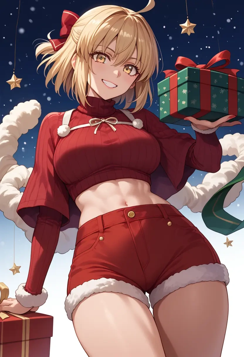 fate_(series),okita_souji_(koha_ace),Christmas,red velvet shorts,turtleneck sweater  - 