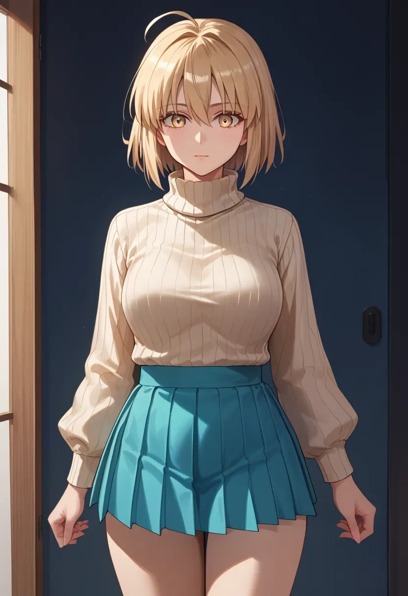 fate_(series),okita_souji_(koha_ace),skirt,pleated,turtleneck sweater  - 