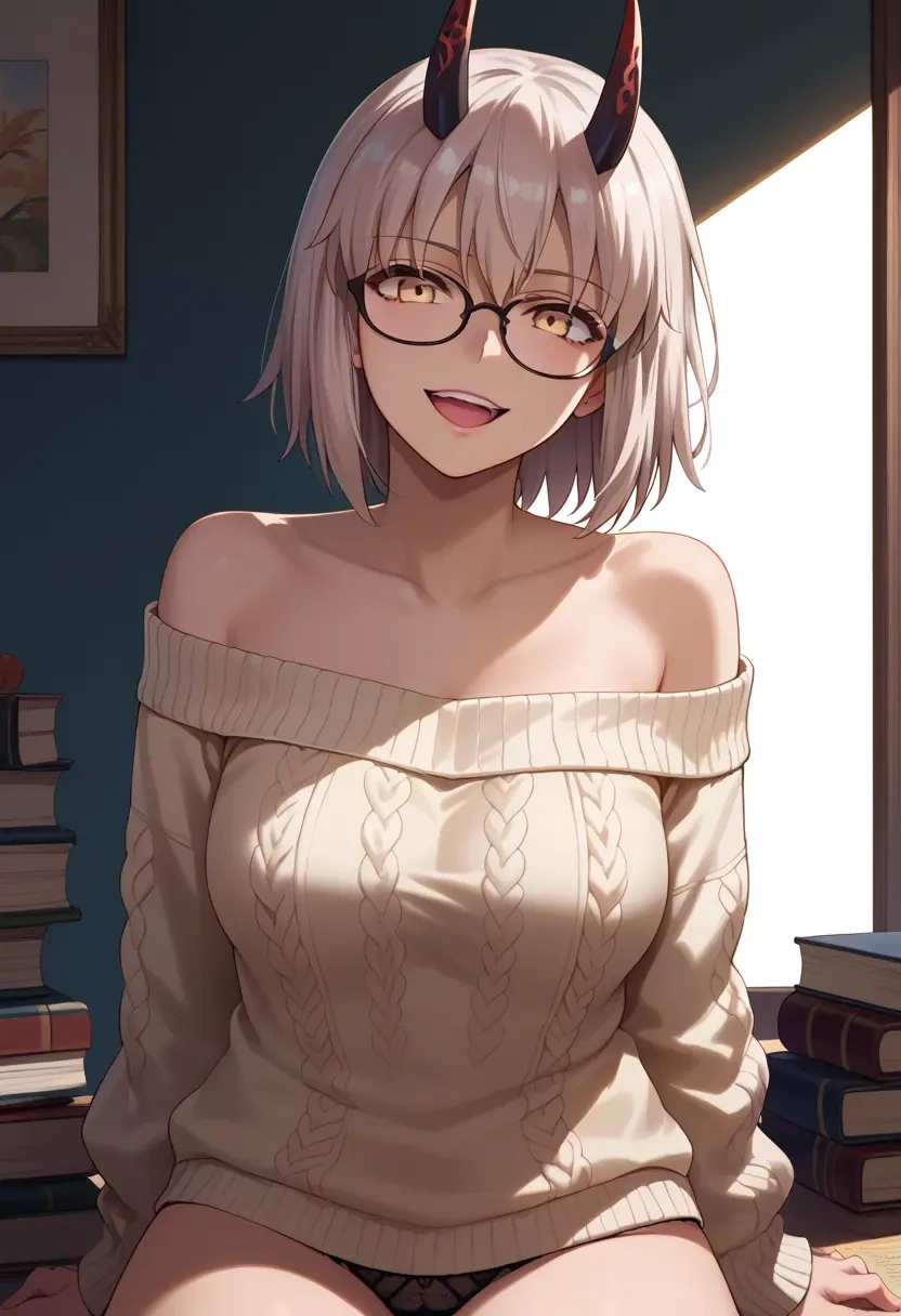 fate_(series),okita_souji_alter_(fate),sweater,panties,off-shoulder,glasses,sexy  - 