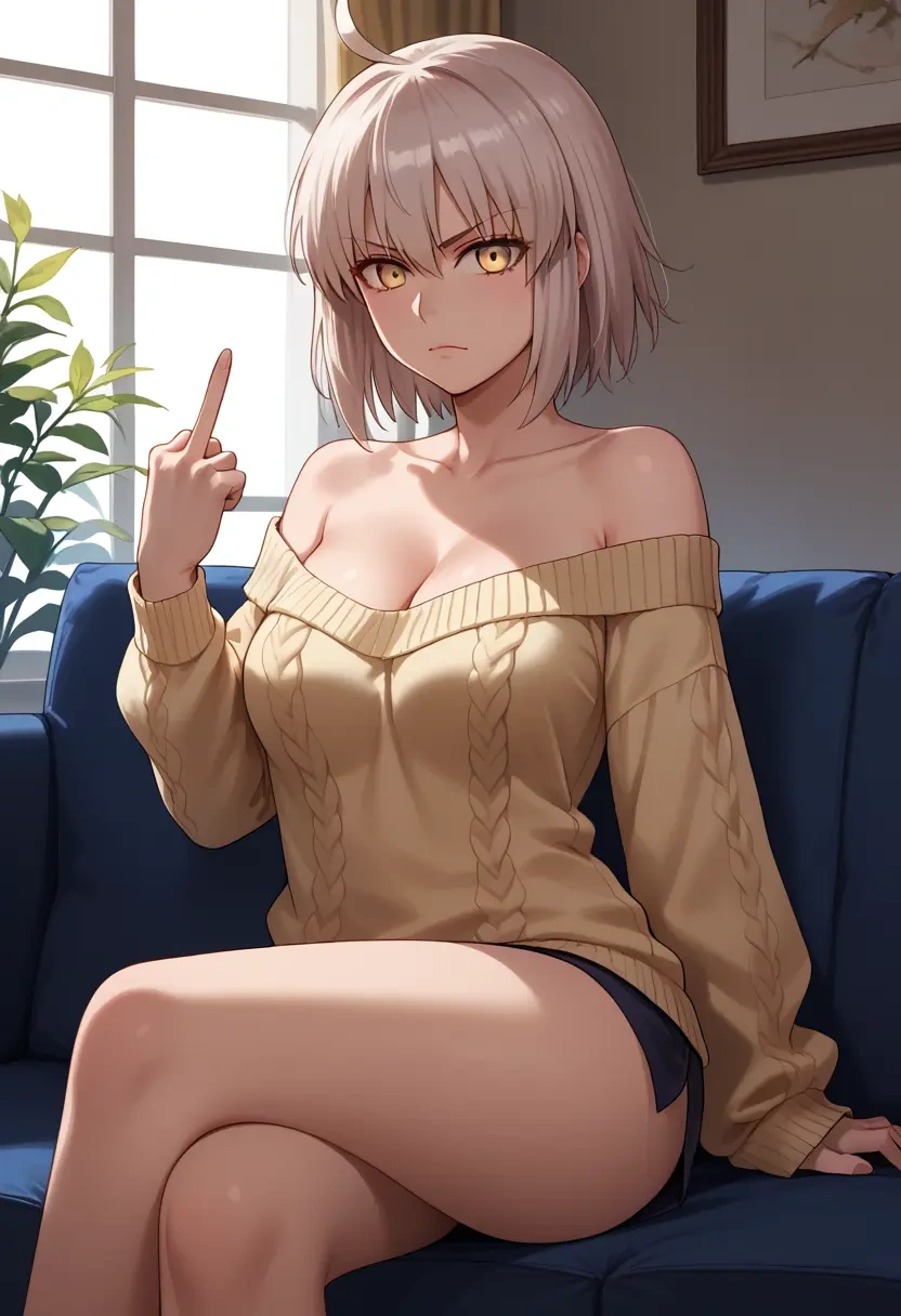 fate_(series),okita_souji_alter_(fate),off-shoulder,sweater  - 