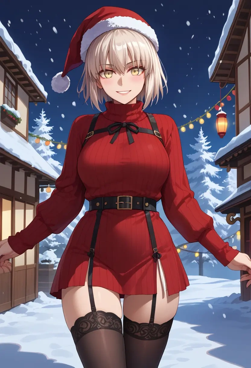 fate_(series),okita_souji_alter_(fate),sweater,stockings,Thigh garters  - 