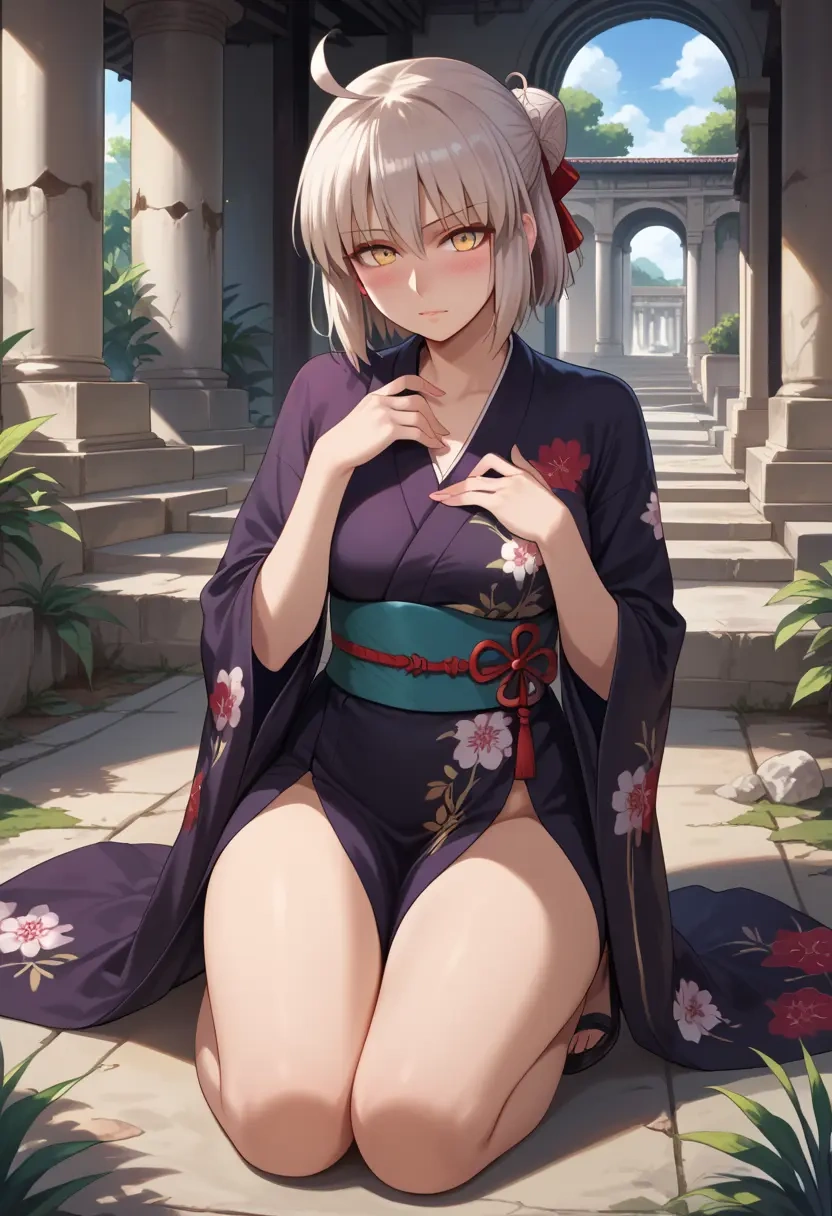 fate_(series),okita_souji_alter_(fate),kimono,silk,wide-leg trousers  - 